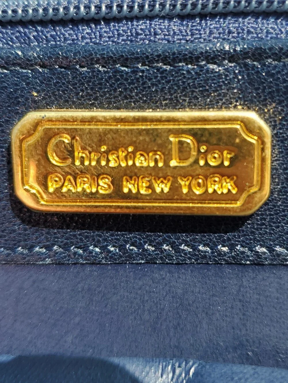 Dior Navy Blue Leather Clutch with Gold Logo